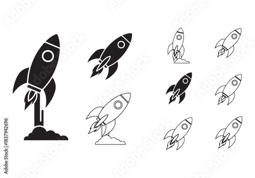 Rocket icon set. business start up symbol. rocket launching sign. vector silhouette