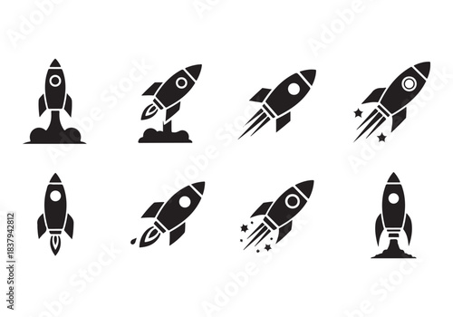 Rocket icon set. business start up symbol. rocket launching sign. vector silhouette