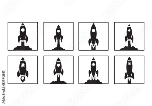 Rocket icon set. business start up symbol. rocket launching sign. vector silhouette