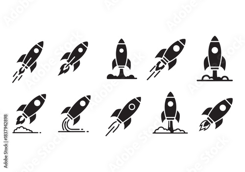 Rocket icon set. business start up symbol. rocket launching sign. vector silhouette