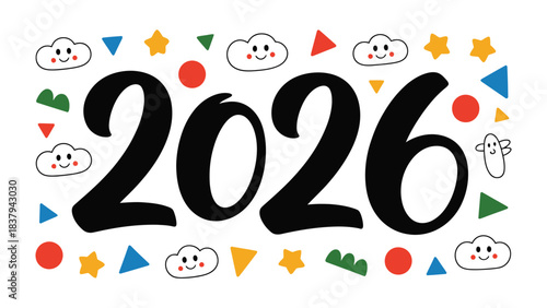 New Year's Vision: The year 2026, depicted in playful style. A visual representation of new beginnings, hopes, and dreams, evoking a sense of optimism and looking forward to the future. 