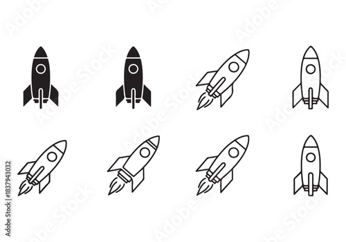 Rocket icon set. business start up symbol. rocket launching sign. vector silhouette