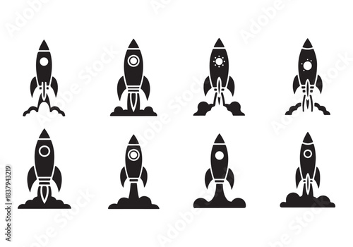 Rocket icon set. business start up symbol. rocket launching sign. vector silhouette