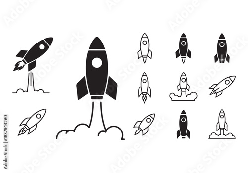 Rocket icon set. business start up symbol. rocket launching sign. vector silhouette