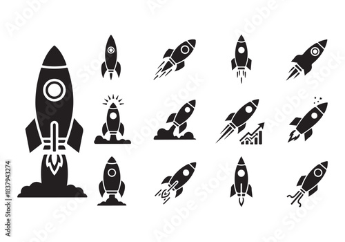 Rocket icon set. business start up symbol. rocket launching sign. vector silhouette