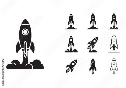Rocket icon set. business start up symbol. rocket launching sign. vector silhouette