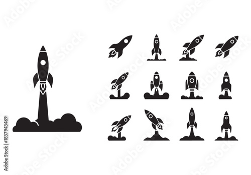 Rocket icon set. business start up symbol. rocket launching sign. vector silhouette