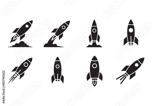 Rocket icon set. business start up symbol. rocket launching sign. vector silhouette