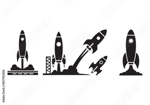 Rocket icon set. business start up symbol. rocket launching sign. vector silhouette
