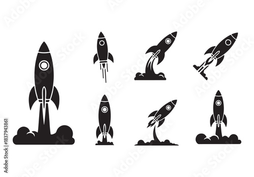 Rocket icon set. business start up symbol. rocket launching sign. vector silhouette