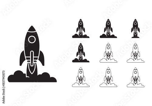 Rocket icon set. business start up symbol. rocket launching sign. vector silhouette