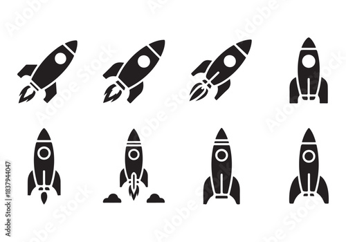 Rocket icon set. business start up symbol. rocket launching sign. vector silhouette