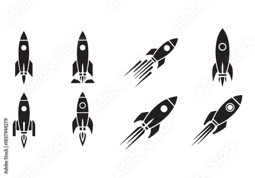 Rocket icon set. business start up symbol. rocket launching sign. vector silhouette