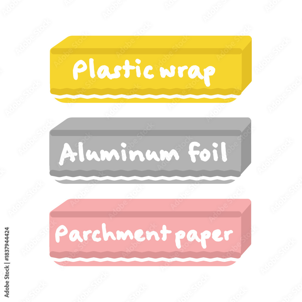 Obraz premium ラップ・アルミホイル・クッキングシートのイラストセット（文字入り）