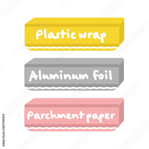 ラップ・アルミホイル・クッキングシートのイラストセット（文字入り）