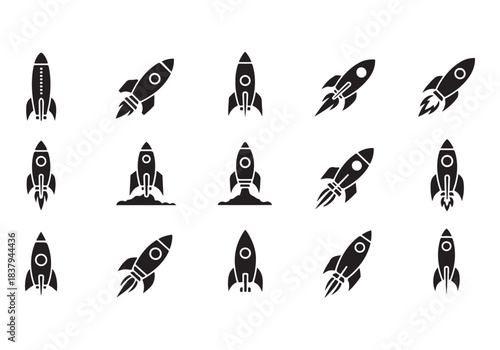 Rocket icon set. business start up symbol. rocket launching sign. vector silhouette