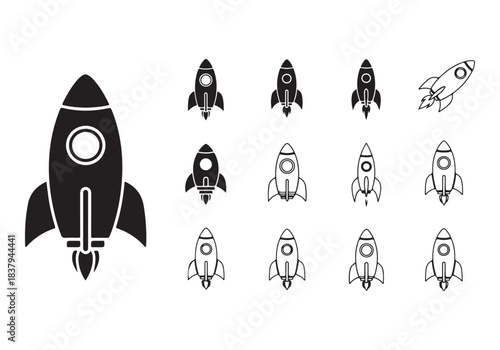 Rocket icon set. business start up symbol. rocket launching sign. vector silhouette