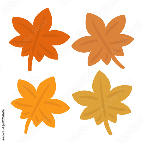 4色の紅葉のイラストセット
