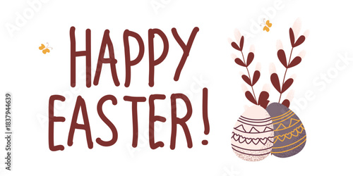 Set of cute Easter cards. Spring collection of banners with rabbit, Easter, chick, eggs, willow in texture style. For poster, postcard, scrapbooking, stickers. vector