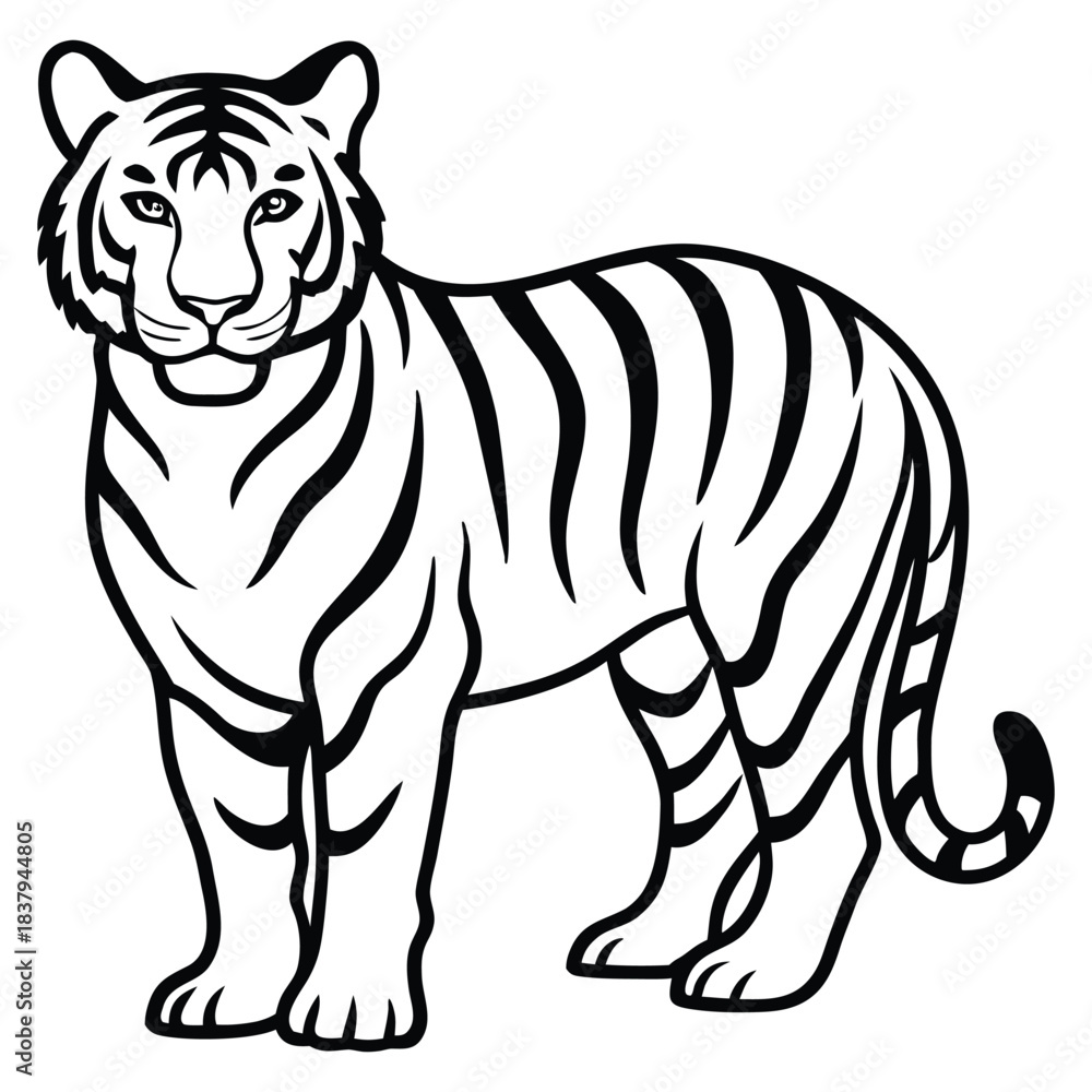 Fototapeta premium Black and White Tiger Line Art Vector Illustration.