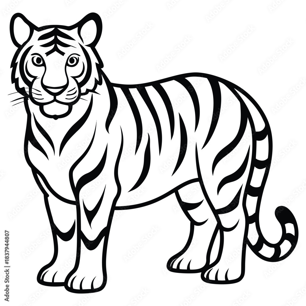 Fototapeta premium Black and White Tiger Line Art Vector Illustration.