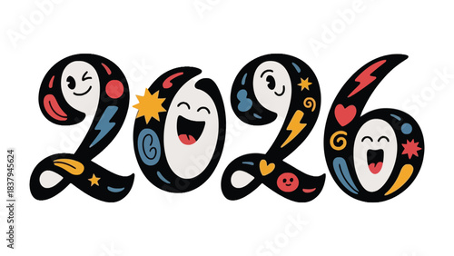 Creative 2026: An illustrated depiction of the year 2026, infused with a vibrant and playful design that embodies optimism and forward-thinking spirit. 