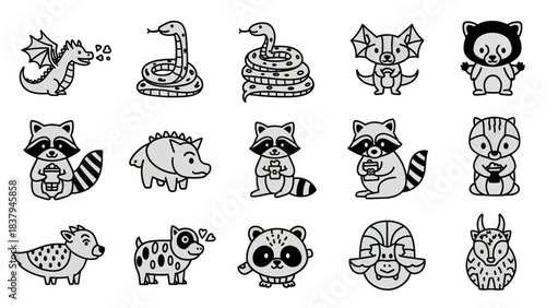 Cartoon animal characters collection isolated on white background illustrations
