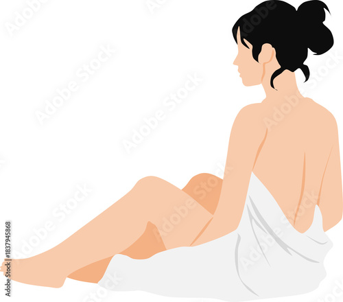  風呂に入るバスタオルを巻いた女性のイラスト