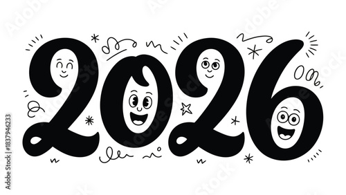 Future is Happy: An image depicting the year 2026, creatively designed to have unique smiles in each numeral, creating an uplifting and whimsical vibe.