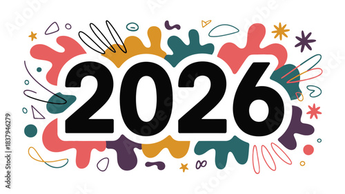 Visions of 2026: A vibrant and colorful design, with the year 2026 prominently displayed against a backdrop of playful shapes, lines and bursts, symbolizing growth and possibilities. 
