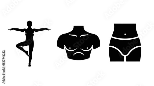 Black silhouette human body diagrams for health fitness or medical concepts