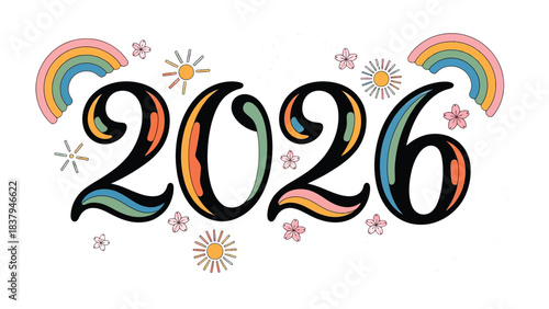 New year 2026: A vibrant and colorful design spells out the year 2026. This festive graphic captures a sense of optimism, fun, and new beginnings.