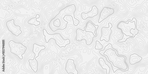 Minimal topographic contour map seamless pattern on white background, thin black flowing lines, modern geometric paper cut style, vector line art, clean abstract terrain design