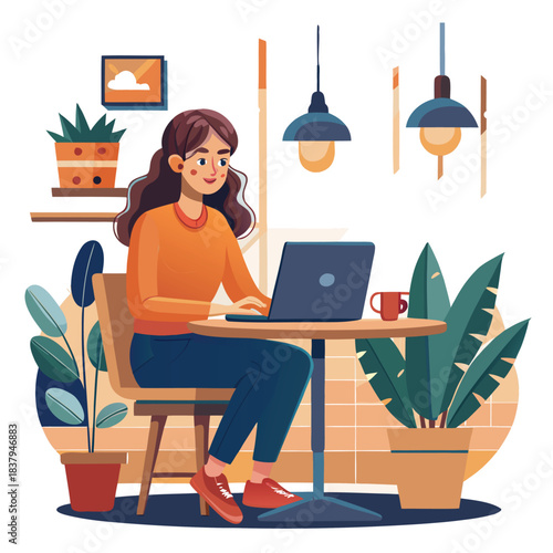 young woman working on laptop