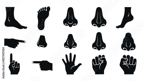 Black silhouette illustrations of human body parts and gestures