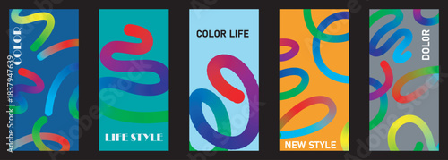 Abstract colorful stripes with swirls and text a vibrant design composition