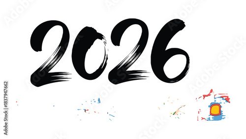 Year 2026 Typography: A unique typographic representation of the year 2026, set against a clean background, designed with an artistic brushstroke effect. 