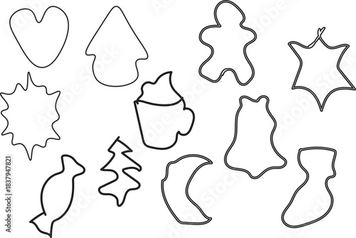 Christmas cookie cutter shapes collection on white background