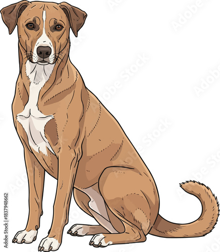 Indian Pariah Dog sitting side profile facing front cute pose