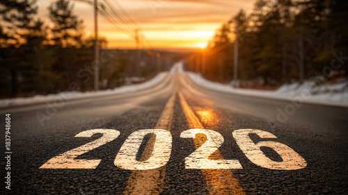 New year 2026 road concept business sunset 2026 road sunset asphalt horizon sunrise perspective travel new year seasonal
