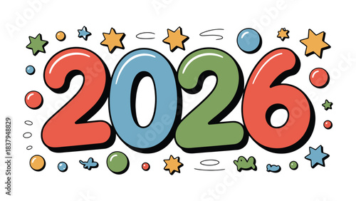 New Year 2026 Celebration: A vibrant and celebratory illustration displaying the number 2026. Perfect for representing the start of a new era or a special event.
