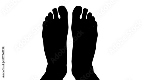 Black silhouette of two human feet against a white background