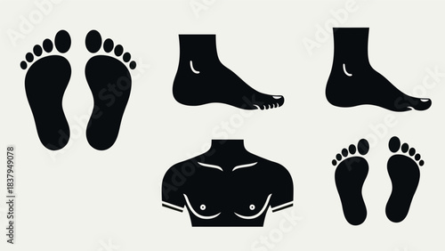 Black silhouette human body parts foot chest vector illustration design