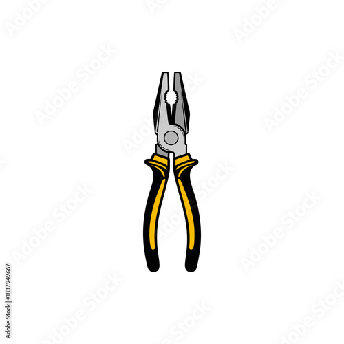 A detailed illustration of a pair of combination pliers with black and yellow handles, isolated on a white background.