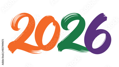 Year 2026: A vibrant and colorful depiction of the year 2026, where each number is brought to life with bold, brushstroke artistry, conveying a sense of enthusiasm and dynamism.