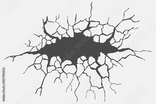 Crack concrete wall texture, floor ground broken effect. Horizontal breaks on land surface. Dry soil. Damaged by earthquake fissure and fracture.