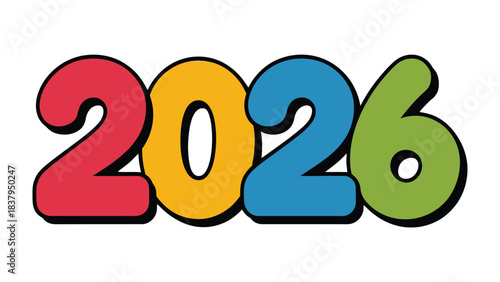 New Year's Eve 2026: A vibrant and colorful display of the year 2026, crafted with bold hues and a playful design, representing the anticipation and excitement of the future.