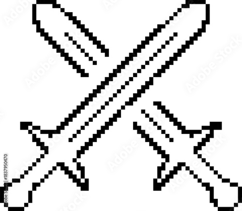 Two swords 8-bit pixel icon. Vector illustration.