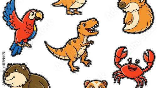 Cartoon animal collection illustrations diverse creatures on a white background
