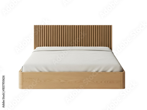 Isolated platform bed with wooden headboard for a stylish bedroom furniture design